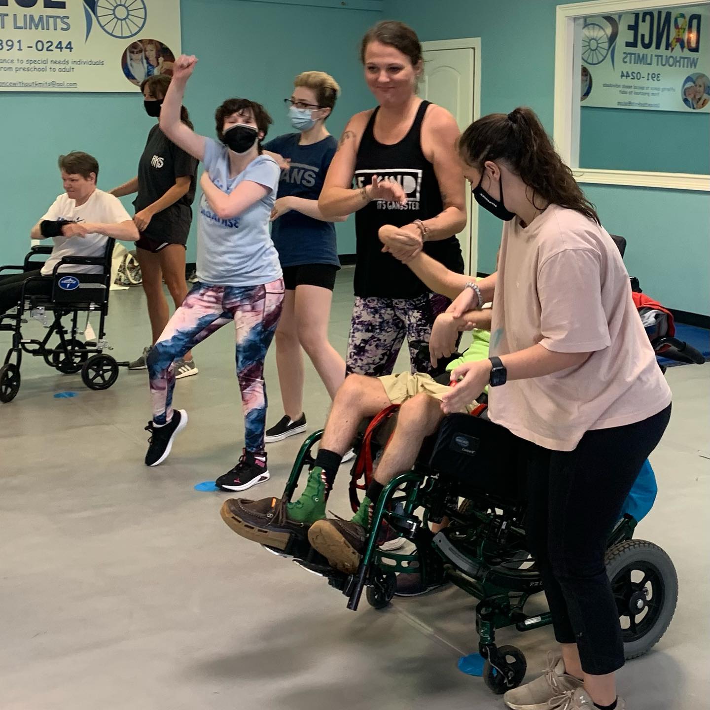 Dancers in class accomodating wheelchairs